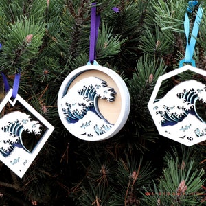 Wave Ornament Layered SVG, Laser Cut File (Circle, Diamond, Octagon) (Digital Download)