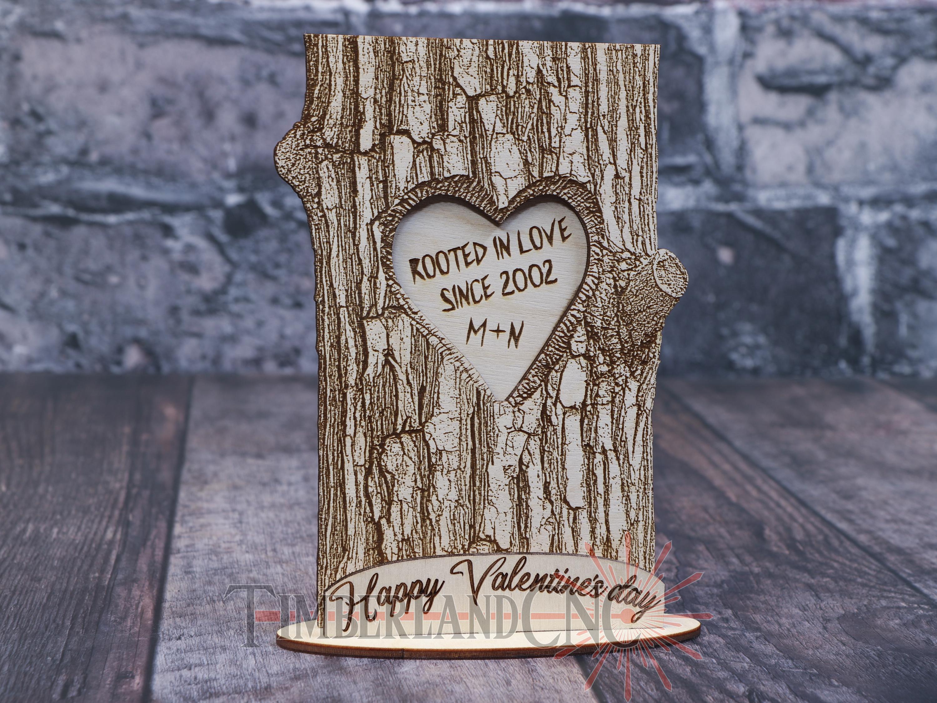 Carved Heart, Tree Trunk Heart, Valentine Message, SVG, Laser