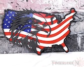 United States Outline with wavy flag and eagle, SVG, Glowforge, Laser Cutting File