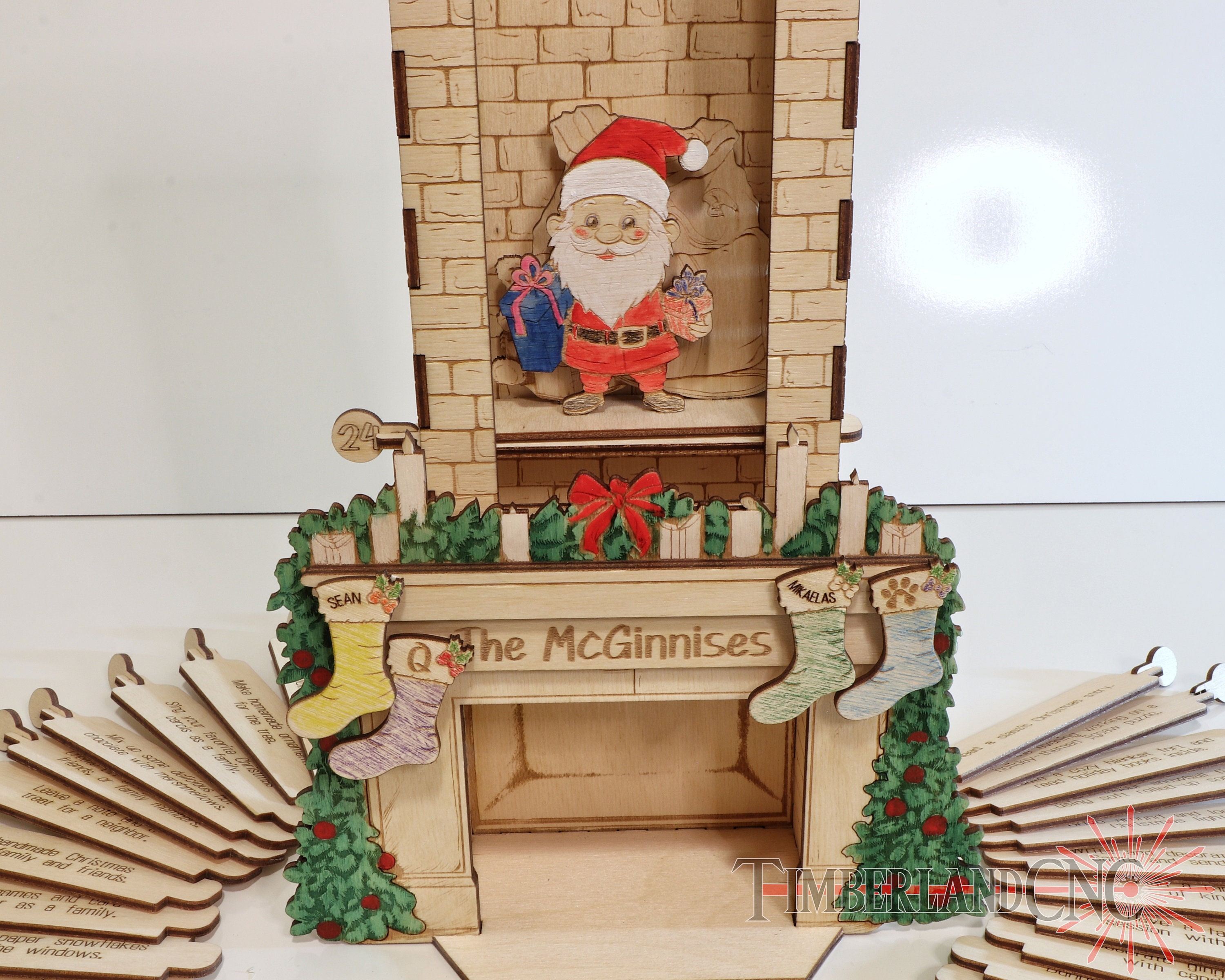 Santa in the Chimney, Christmas Advent Countdown Calendar, Laser Cutting