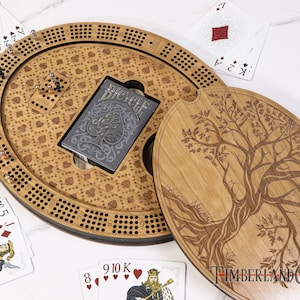 Oval Cribbage, mit Lagerung, Baum des Lebens, SVG, Laser/CNC Schneidedatei