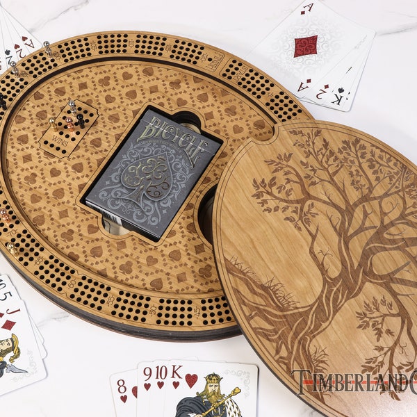 Oval Cribbage, With Storage, Tree of Life, SVG, Laser/CNC Cutting File