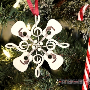 Solsleutel gitaar ornament, muzikale sneeuwvlok ornament, SVG, lasersnijden bestand.
