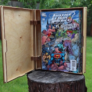 Caja de libro, bisagra oculta, cómic y tamaño de revista, SVG, Glowforge, archivo de corte láser