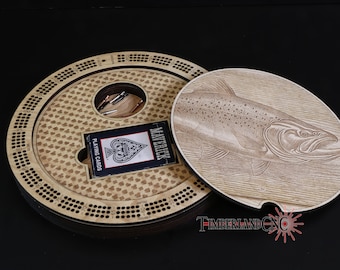 3 Track Cribbage Board, With Storage, Round, Large Lid, SVG, Laser Cutting File