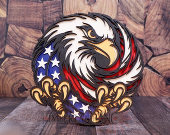 Bald Eagle Layered SVG | Patriotic American Flag Laser Cut File (Digital Download)
