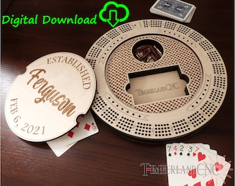 Cribbage Board, With Storage, Round, SVG, Laser Cutting File