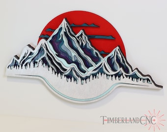 Layered Mountain, Sunrise, SVG, Cutting File, Laser, Cricut.