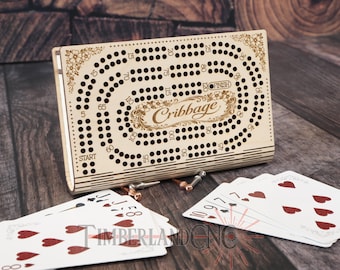 Laser Cut Cribbage Board SVG | Travel Board with Card and Peg Storage