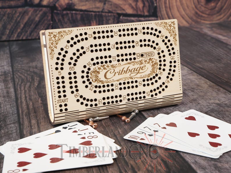 Laser Cut Cribbage Board SVG | Travel Board With Card and Peg Storage ...