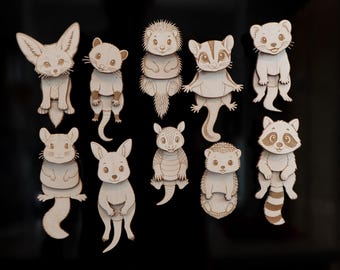 Wobbly Animal Fridge Magnet SVG Bundle | Laser Cut Files for Wood Magnets |  Porcupine, Hedgehog, Chinchilla, Fox, SVG