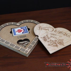 Tabuleiro de Cribbage em forma de coração, 3 pistas, com armazenamento, SVG, arquivo de corte a laser