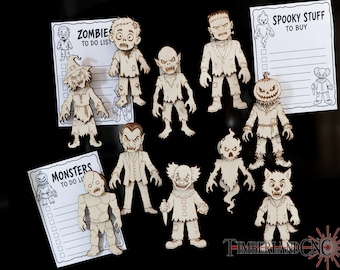 Wobbly Halloween Monster Magnets, Fridge Magnet, 10 Monster set, SVG, Laser Cutting File