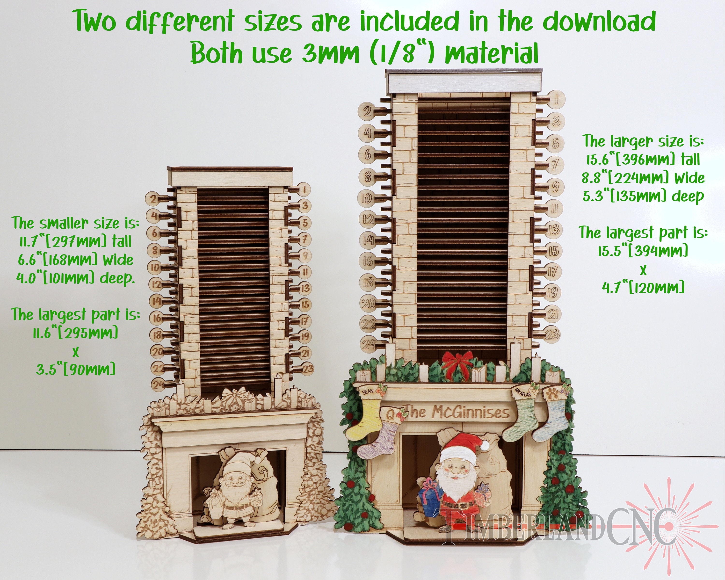 Santa in the Chimney, Christmas Advent Countdown Calendar, Laser Cutting