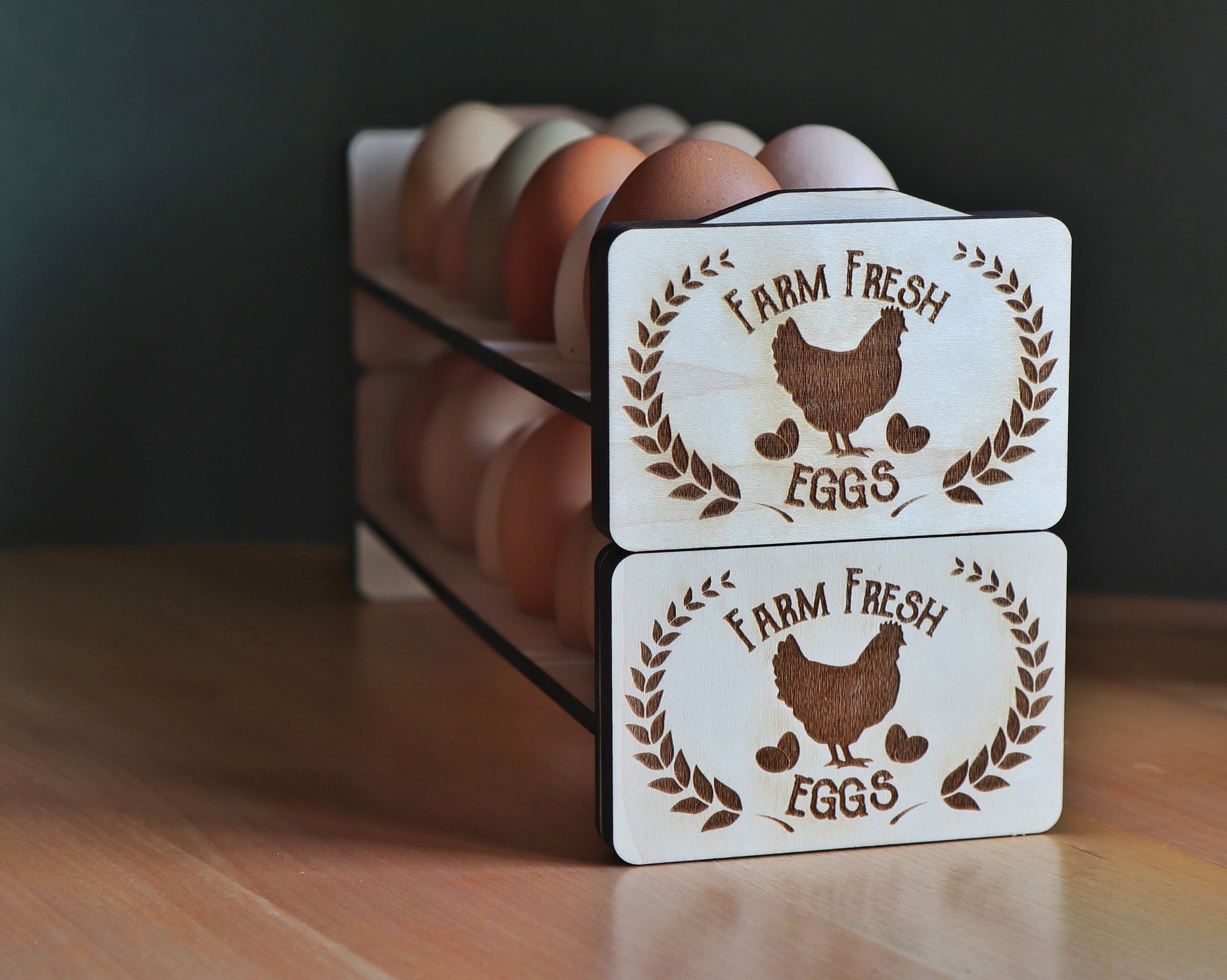 Fresh Egg Holder, Stackable laser engraved cut out wood sign – Simply  Stained Shop