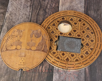 Cribbage Board, 2-Track, With Storage, Round, SVG, Laser Cutting File