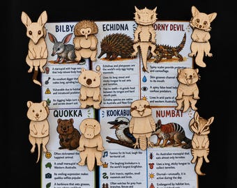 Wobbly Australian Animal Fridge Magnet SVG Bundle | Laser Cut Files for Wood Magnets |  Wombat, Platypus, Quokka, Kookaburra, SVG