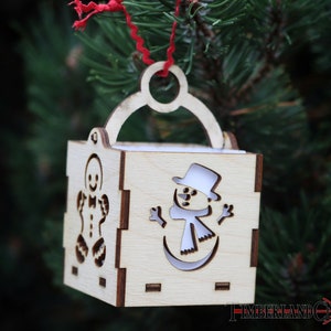 Mini ornamento lanterna di Natale SVG, file di taglio laser. Babbo Natale, Pupazzo di neve, Fiocchi di neve