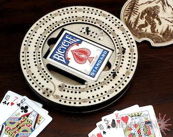 Cribbage Board, With Storage,Small Round, Two Track, SVG, Laser Cutting File
