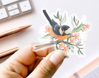 Clear Songbird Sticker, 3x3 in. Floral Sticker, Bird Sticker, Laptop Sticker, Water Bottle Sticker, Bird Decal