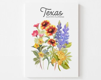 Texas Flower Art Print, State Flowers Art, Texas Art, State Artwork, Flower Artwork, Texas Flowers, Southwest Art