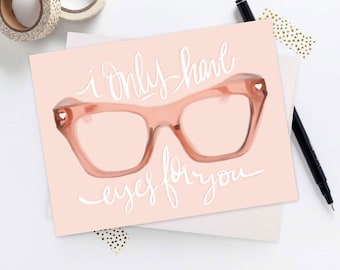 I Only Have Eyes For You Card, Vintage Glasses Notecard, Cute Card, Love Greeting Card, Wedding Card, Valentine's Card, Anniversary Card