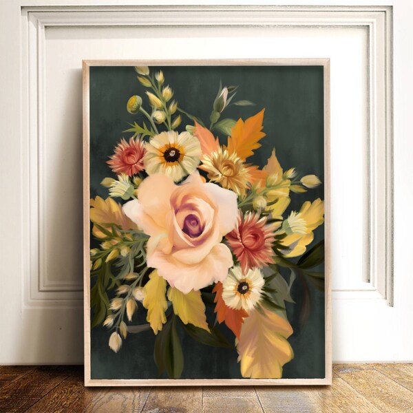 Impresión de arte botánico de otoño, arte floral de acuarela, arte floral de otoño, arte de otoño, decoración de la casa de la pared