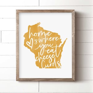 Wisconsin Home Print, Wisconsin Cheese Curd Art, Wisconsin Art, Wisconsin State Artwork, Yellow Art Print, Wisconsin Humor, Midwest Love Art