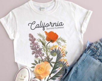 California Flower Tshirt, Wildflower Tee, Botanical Tshirt, Vintage Wildflowers, Plant Shirt, Flower Shirt, Women's Tees, Boho Graphic