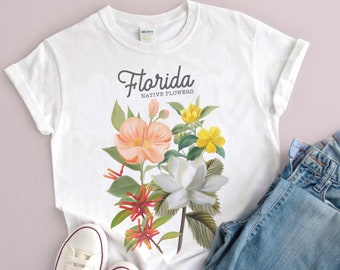 Florida Flower Tshirt, Wildflower Tee, Botanical Tshirt, Vintage Wildflowers, Plant Shirt, Flower Shirt, Women's Tees, Boho Graphic