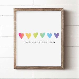 Hate Has No Home Here Print, Rainbow Artwork, Rainbow Art, Human Rights Art, Inspiration Artwork, Gallery Wall Art, Equality Home Decor