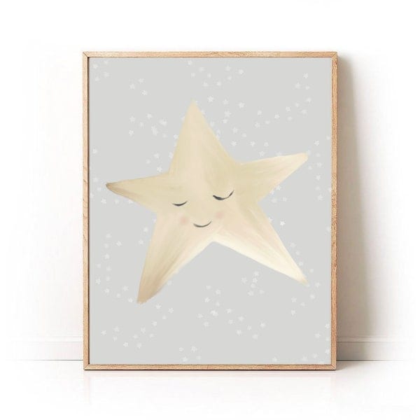 Little Star Print, Neutral Nursery Artwork, Stars and Moon Nursery Art Print, Baby Nursery Wall Art, Nursery Home Decor