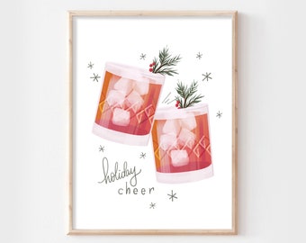 Holiday Cheer Drink Art Print, Christmas Cocktail Art Print, Holiday Artwork, Christmas Wall Decor, Retro Drink Christmas Home Decor
