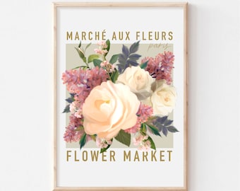 Le Marché Aux Fleurs Art Print, Paris Painting, Garden Wall Art, Wildflower Poster, Summer Flower Market, Gallery Wall Art, Home Decor