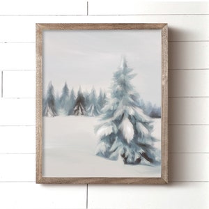 Winter Snow Landscape Art Print, Snowy Forest, Winter Botanical Art, Landscape Painting, Pine Tree Art, Gallery Wall Art, Home Decor