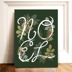 Christmas Noel Art Print, Floral Christmas Art Print, Holiday Artwork, Christmas Wall Decor, Christmas Botanical Home Decor