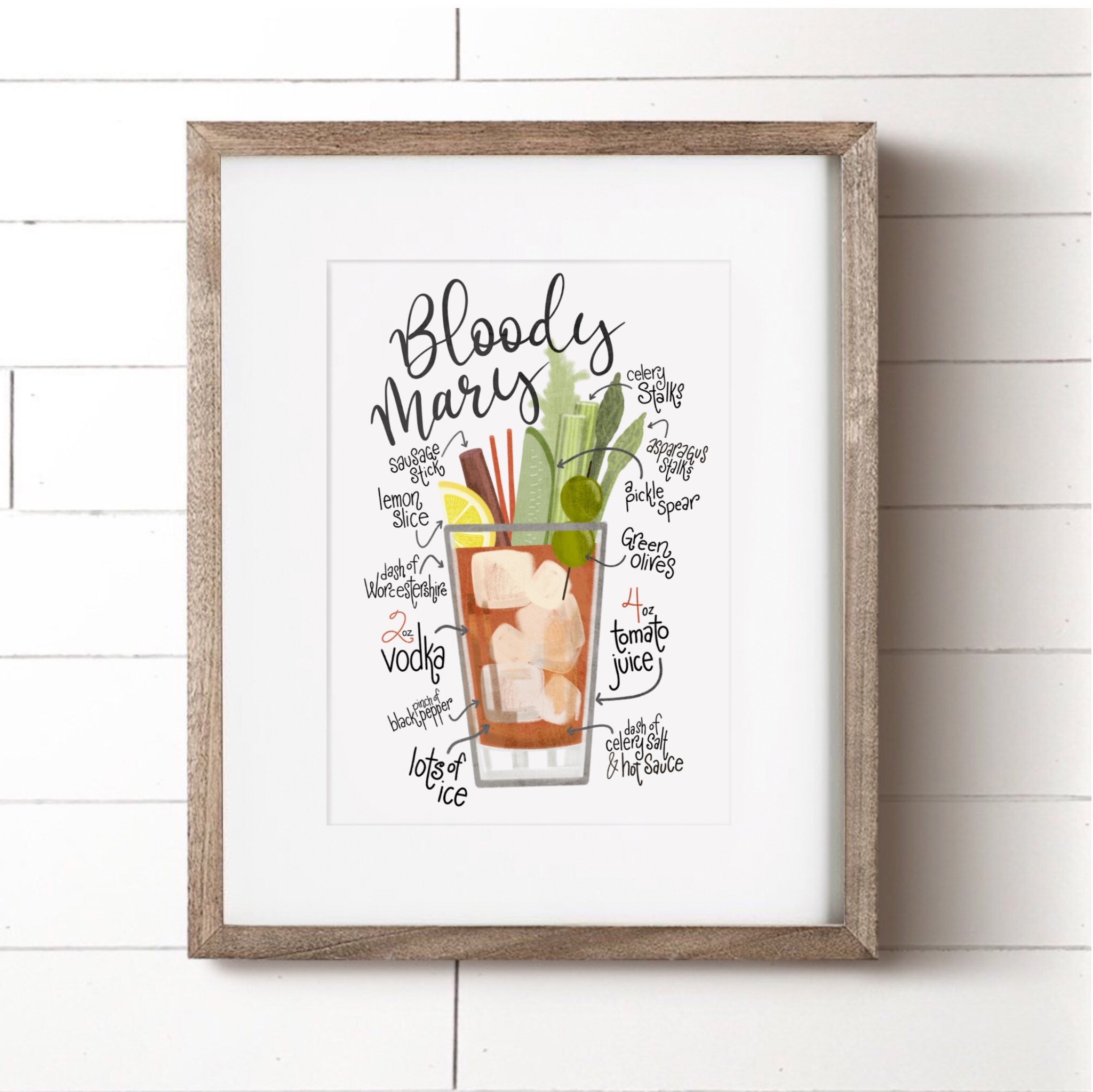 Bloody Mary Print Bloody Mary Recipe Bar Art Wedding Drink | Etsy
