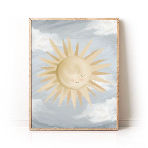 Little Sun Print, Neutral Nursery Artwork, Sun and Sky Nursery Art Print, Baby Nursery Wall Art, Nursery Home Decor