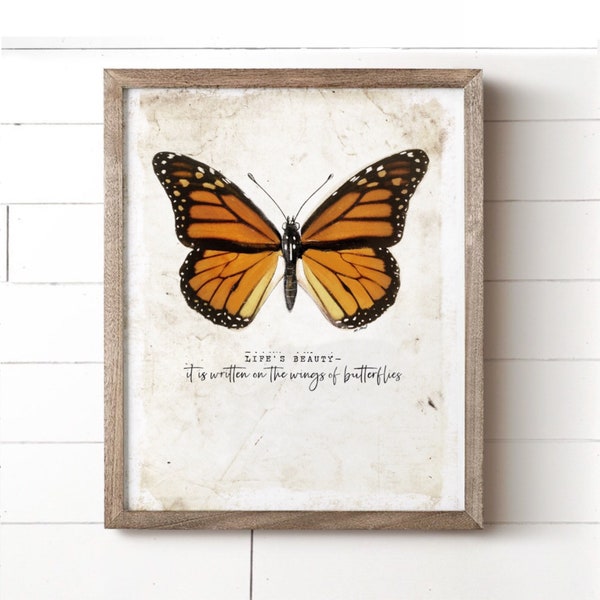 Monarch Butterfly Print, Inspirational Quote Art, Vintage Rustic, Monarch Butterflies, Gallery Wall Art, Home Decor