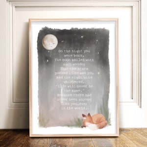 The Night that You are Born Print, Neutral Nursery Artwork, Stars and Moon Nursery Art Print, Baby Nursery Wall Art, Nursery Home Decor