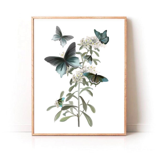 Boho Butterfly Print, Butterflies, Butterfly Art, Vintage Rustic, Monarch Butterflies, Gallery Wall Art, Home Decor