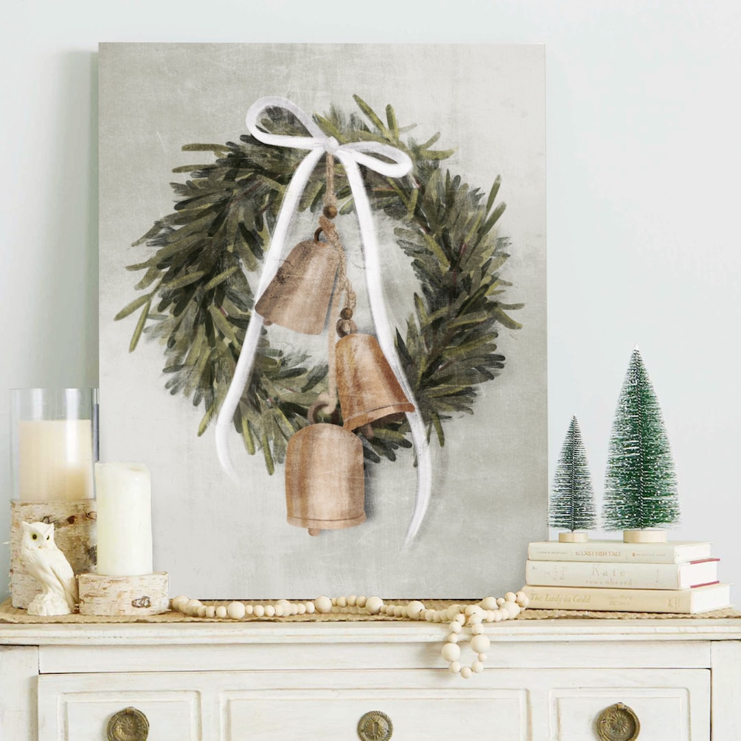 Christmas Wreath Print, Farmhouse Wreath Art Print, Holiday Art Print ...