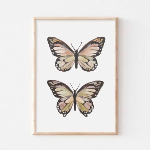 Boho Butterfly Print, Butterflies, Butterfly Art, Vintage Rustic, Monarch Butterflies, Gallery Wall Art, Home Decor