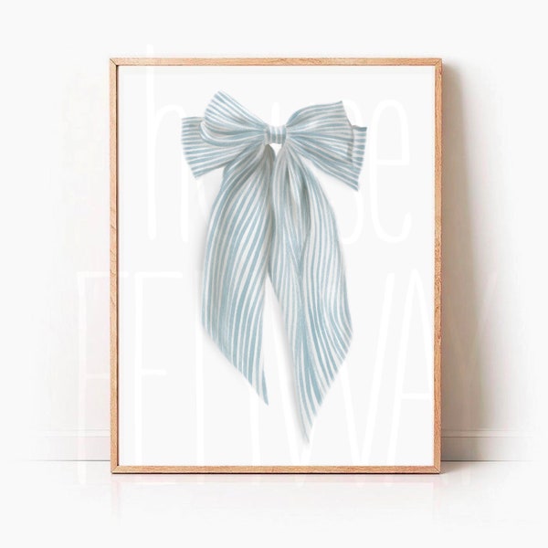 Preppy Watercolor Bow Wall Art, Chinoiseries Art, Coastal Wall Art, Gramd Millennial Wall Art, Trendy Nursery Wall Art, Blue Bow Artwork