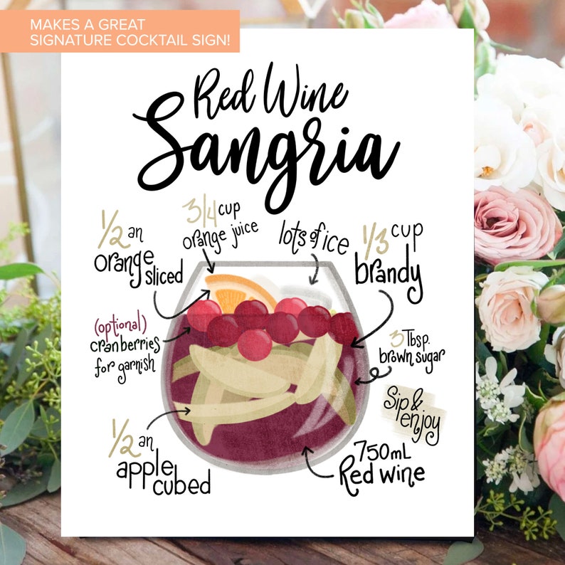 Sangria Print Red Wine Sangria Recipe Red Wine Art Wedding Etsy