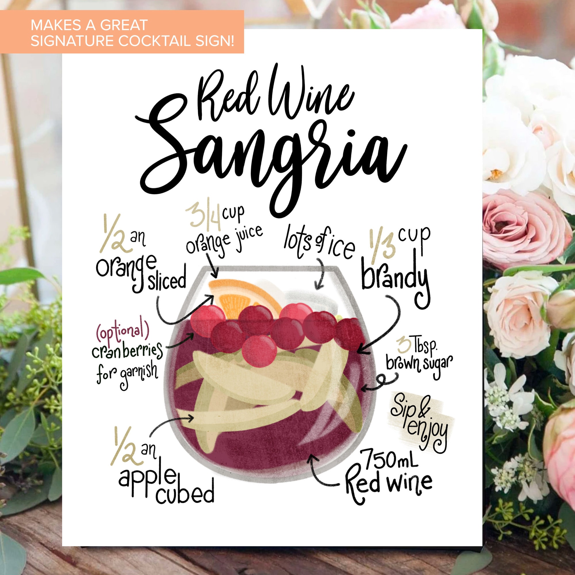 Sangria Print Red Wine Sangria Recipe Red Wine Art Wedding | Etsy