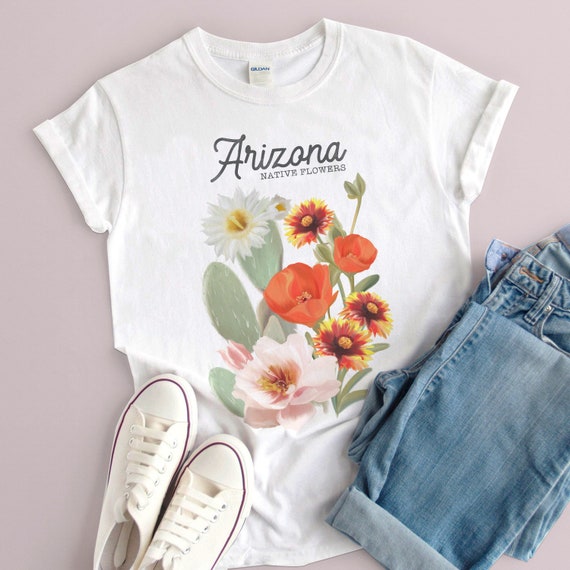 Arizona Cactus Plant With Flower T-Shirt For Women Arizona Cactus Plant With Flower T-Shirt For Women