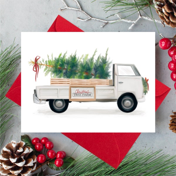 Christmas Tree Farm Truck Card, Christmas Holiday Notecard, Farmhouse Christmas Tree Card, Holiday Card, Evergreen Tree Card