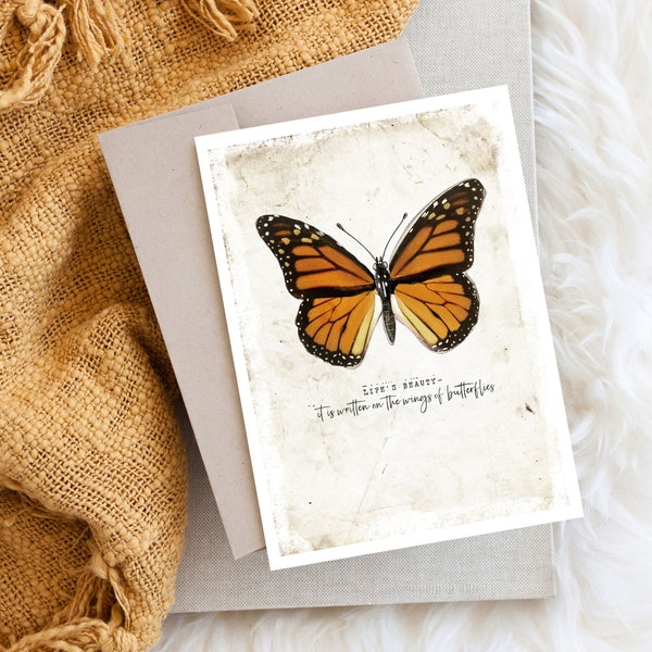 Monarch Butterfly Card, Inspirational Note Card, Vintage Rustic, Monarch Butterflies, Butterfly Greeting Card, Monarch Butterfly Blank Card