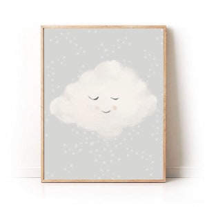 Little Cloud Print, Neutral Nursery Artwork, Stars and Moon Nursery Art Print, Cloud Baby Nursery Wall Art, Sky Nursery Home Decor